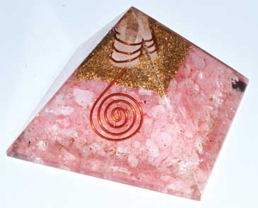 65mm Orgone Rose Quartz & Quartz Point pyramid