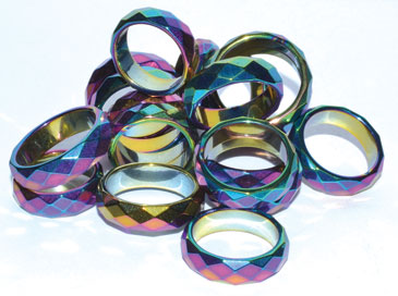 (set of 50) Rainbow Magnetic Hematite Faceted rings